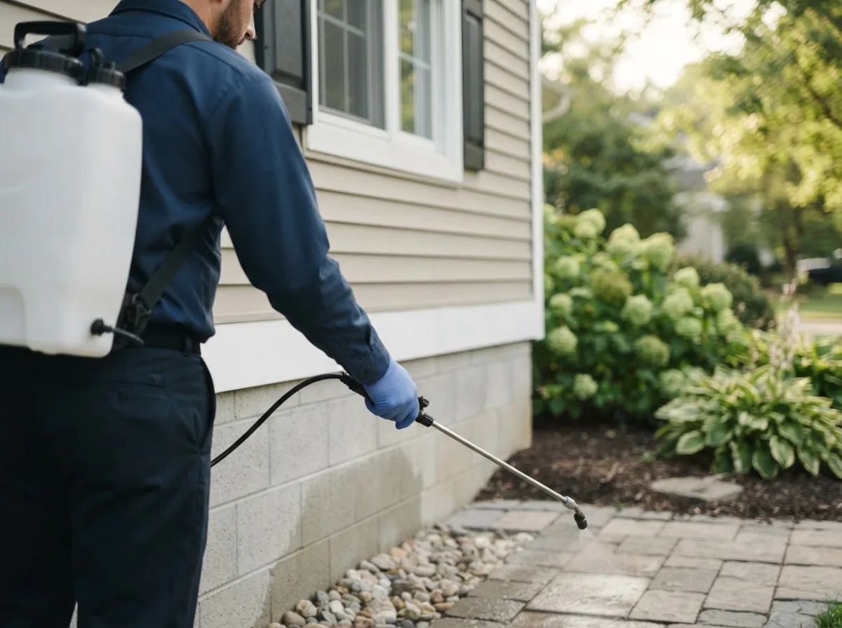 Pest control technician inspecting a home in Bryant, WI